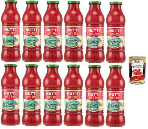 Mutti Passata di Pomodoro con Basilico, Tomato Paste Tomato Sauce with Basil 100% Italian 12x 700g + Italian GOurmet Polpa 400g