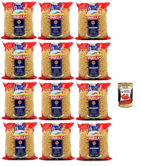 Divella Pasta 100% Italian Margheritine 60, Durum Wheat Semolina Pasta, Cooking 7 Minutes 12 x 500 g + Italian Gourmet Polpa 400 g
