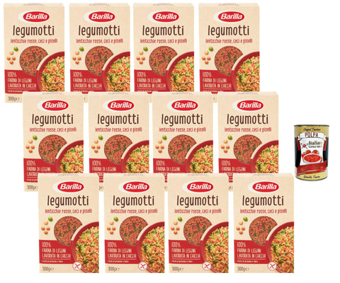 Barilla Legumotti Lentils Chickpeas Peas 12 x 300 g - 100% Legume Granules, Protein Rich, Gluten-Free, Quick Side Dish & Salad Base + Italian Gourmet Polpa