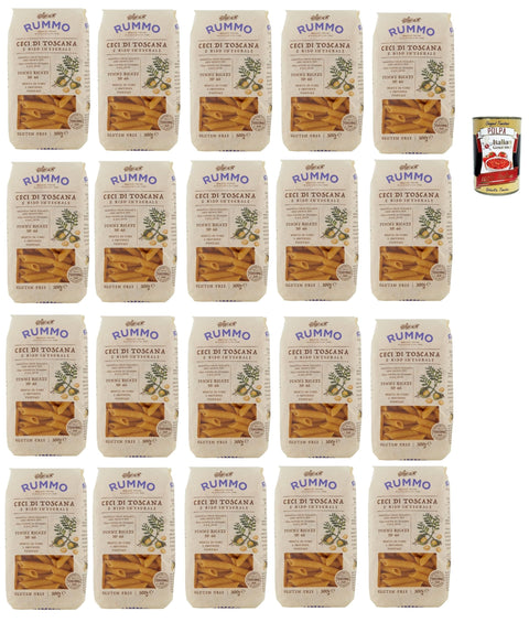Rummo Ceci di Toscana e Riso Integrale Penne Rigate N° 66 Senza Glutine, Pasta Gluten Free, Gluten Free, Chickpeas of Tuscany and Full Rice 20 x 500 g + Italian Gourmet Polpa 400 g