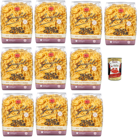 10x Mafalda Corta 400 g Senza Glutine Glutin Free, Gluten-Free Pasta Noodles + Italian Gourmet Polpa 400 g