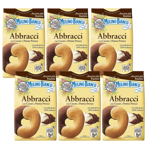 Mulino Bianco Abbracci Crispy Italian Biscuits with Butter and Cocoa Flavour, 350 g x 6 Packages (Abbracci, x6)