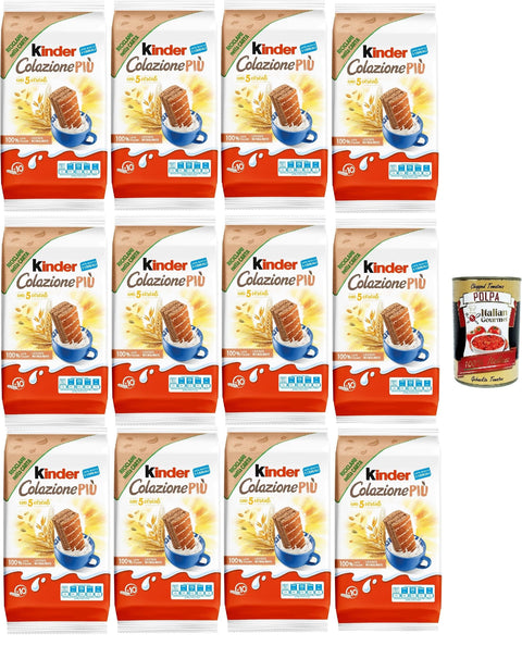 Kinder Colazione Più, 10 Snacks Made of Whole Grain Sponge Cake with 5 Cereals, with Malt and Cocoa Filling, Excellent for Breakfast and Snack, 12 x 290 + Italian Gourmet Polpa 400 g