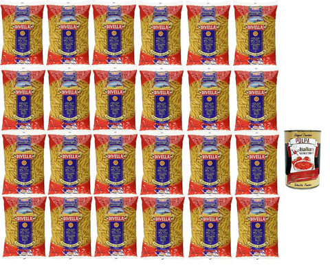 Divella Pasta 100% Italian Pennette di Mezzani 38, Durum Wheat Semolina Pasta, Cooking 8 Minutes 24 x 500 g + Italian Gourmet Polpa 400 g