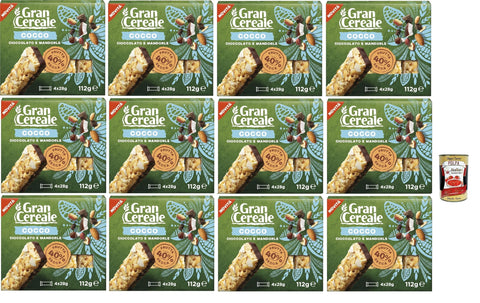 Mulino Bianco, Gran Cereale - Snack, Dry Fruit Beams with Coconut Pieces, Chocolate and Almonds - Breakfast and Sweet Snacks, 12 x 112 g + Italian Gourmet Polpa 400 g