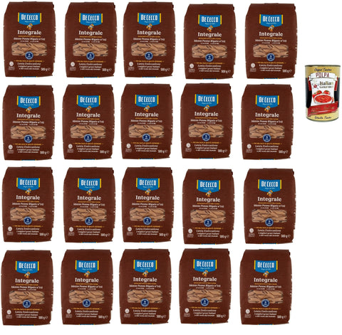 De Cecco Integrale Mezze Penne Rigate N° 141, Pasta Integrale, Whole Grain Pasta, 20 x 500 g + Italian Gourmet Polpa 400 g