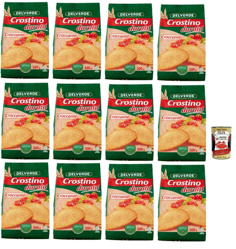 Delverde Crostino Dorato Croccante Crispy Golden Crouton Snacks 12 x 300 g + Italian Gourmet Polpa 400 g