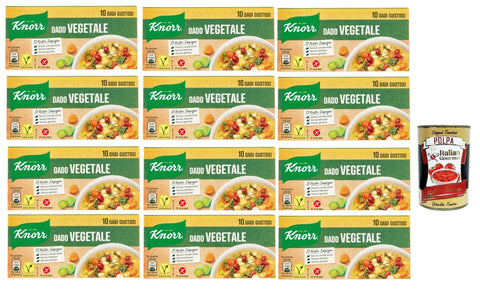 12 x Knorr Dado Vegetale, dado brodo soup cube broth 10 pz, sustainable vegetable broth, gluten-free, lactose and preservatives, for soups, vegetable stock cubes + Italian gourmet polpa 400 g