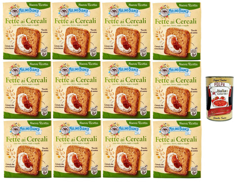 Mulino Bianco Fats Biscottate Ai Cereali 12 x 315 g Grain Rusks, Breakfast Biscuits, Rusks Baked Bread + Italian Gourmet Polpa 400 g