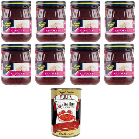 Biffi Salsa di Cipolle per formaggi Onion Sauce for Cheese 8 x 100 g + Italian Gourmet Polpa 400 g