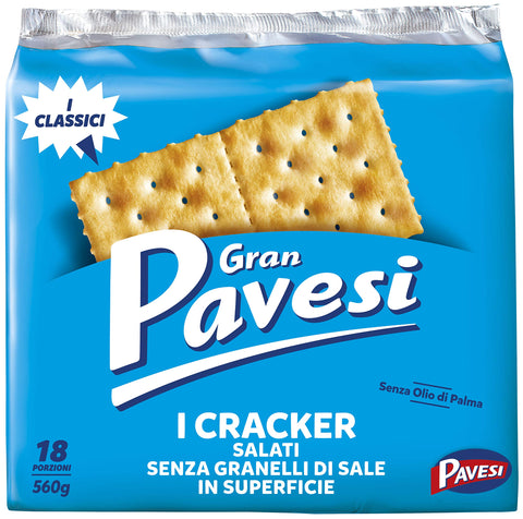 Gran Pavesi Salt Crackers Without Surface Salt Granules, Palm Oil Free – 18 Packs (560 g)