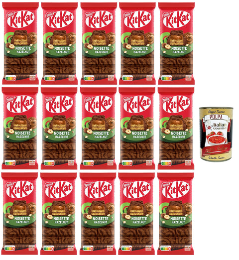 Nestlé Kitkat Hazelnut Chalkboard Crispy Waffle with Creamy Hazelnut Filling and Covered with Marbled Chocolate, Pack of 1 (15 x 99 g) + Italian Gourmet Polpa