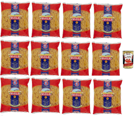 Divella Pasta 100% Italian Penne Ziti Rigate 27, Durum Wheat Semolina Pasta, Cooking 9 Minutes 12 x 500 g + Italian Gourmet Polpa 400 g