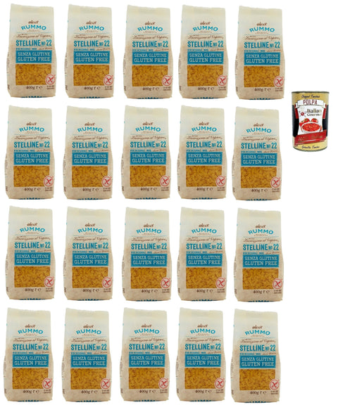 Rummo Pasta Stelline N° 22 Senza Glutine, Gluten Free, 100% Italian Pasta Noodles Gluten-Free 20 x 400 g + Italian Gourmet Polpa 400 g