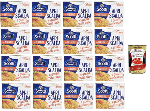 Riso Scotti, Riso Integrale Apri, scalda e gusta come vuoi Natural Rice Whole Grain Open, warm up and enjoy – as desired 16 x 200 g + Italian Gourmet polpa 400 g