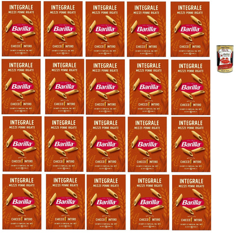 Barilla Integrale Mezze Penne Rigate - Whole Grain Durum Wheat Noodles with Grooves for Extra Sauce Adhesion - High Fibre, 100% Whole Grain - Cooking Time al Dente 10 Minutes 20 x 500 g + Italian