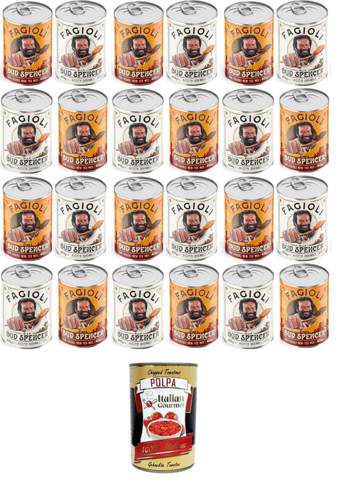 Fagioli alla Bud Spencer Test Pack Tex Mex and Borlotti, Bud Power, Bud-Spencer-Tex Mex Beans Ready to Try 24 x 400 g + Italian Gourmet Polpa 400 g
