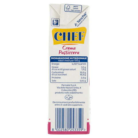 12x Parmalat Chef Crema Pasticcera Pudding Cream for Cakes Ready Ready 530 g Desserts Pastry Product Gluten Free Free from Preservatives Dessert Sauces
