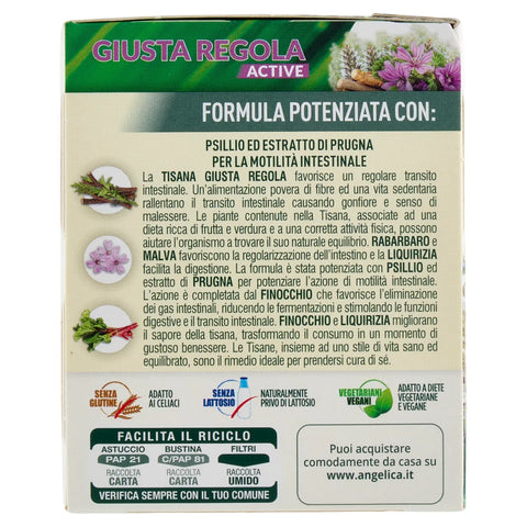 10x L'Angelica Le Tisane Giusta Regola Active herbal tea with Psyllium and Plum extract to enhance intestinal motility action 18 Filters