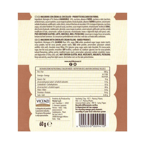 12x Vicenzi Macaron al Cioccolato Chocolate Macaron 60gr