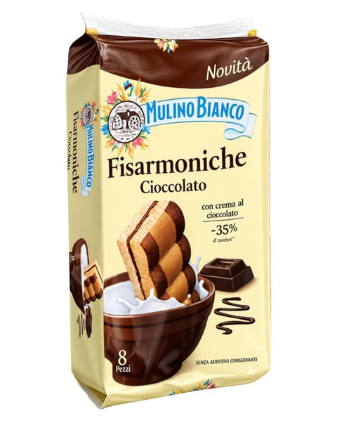 Fisarmoniche Cioccolato 9x 296g Chocolate cream snack, 8 pieces per pack, sweet pastries for milk