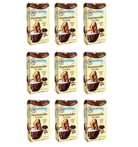 Fisarmoniche Cioccolato 9x 296g Chocolate cream snack, 8 pieces per pack, sweet pastries for milk