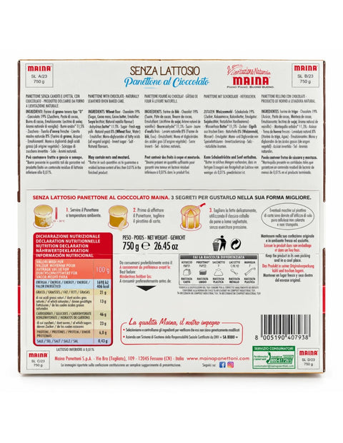3x Maina Panettone Senza Lattosio al cioccolato Lactose-free chocolate panettone 750 g, authentic Italian product