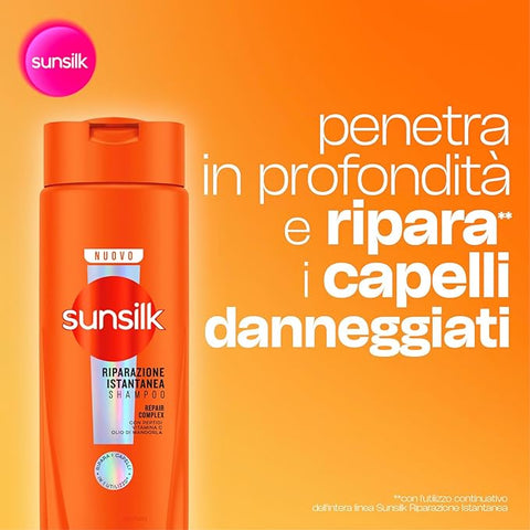 3x Sunsilk, Shampoo Riparazione Istantanea Shampoo for Damaged Hair, Repairs Hair in Just 1 Use*, Formula Enriched with Repair Complex with Peptides, Vitamin C, Almond Oil, 250 ml