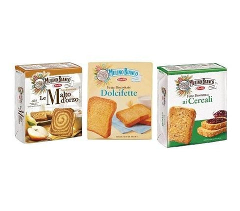 Test Pack Mulino Bianco Fette Biscottate Cereali Dolcifette Malto d'Orzo Rusks 3x315g - Italian Gourmet UK