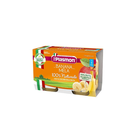 Plasmon Banana con Mela Homogenized Apple & Banana from 4 Months 2x104g - Italian Gourmet UK